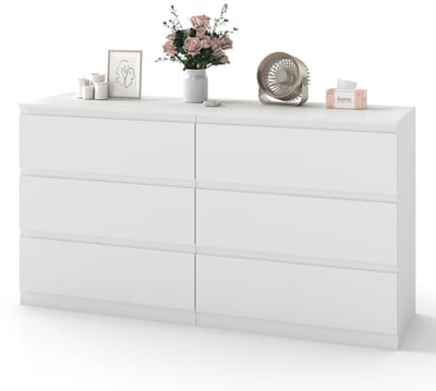 Dailygoods- Dressoir wit - Hoge Commode met 6 Laden - Smalle Kast - Moderne Kast - 40 cm Breed - Ideaal voor Woonkamer/Slaapkamer - Ladekast