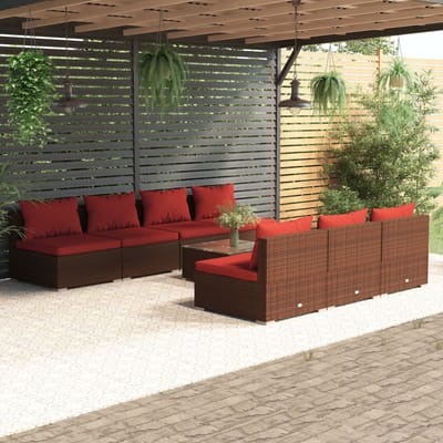 vidaXL - 8-delige - Loungeset - met - kussens - poly - rattan - bruin
