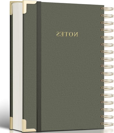Spiraal Notitieboek - Linnen Dagboek - Schrijven en Organiseren - 100GSM Zuurvrij Papier - A4 formaat - Groen