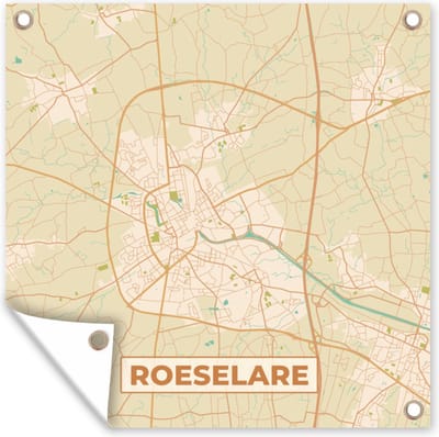 Tuin poster Kaart - België - Stadskaart - Roeselare - Plattegrond - 200x200 cm - Tuindoek