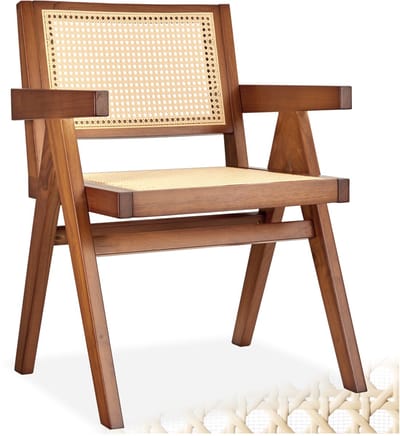 tectake® Houten Stoel Lizzy met Armleuning - Donker Eiken - Eetkamerstoel met Weens Vlechtwerk - Boho-Stijl Stoel met Rugleuning - Massief Houten Frame - Belastbaarheid 120 kg