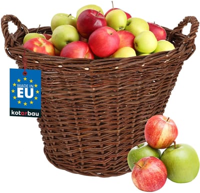 KOTARBAU® Rieten Mand, met Handvatten, Wilg, ? 60 cm, Bruin, Houtmand, Plantenmand, Oogstmand, Tuinmand, Opbergmand, voor Haardhout