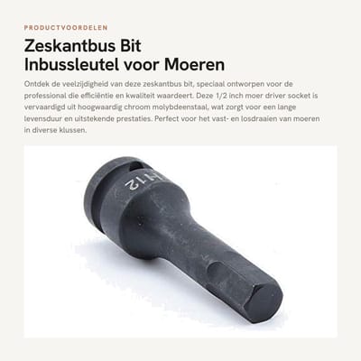 Dailygoods- Zeskantbus 1/2" Aandrijving - Moer Driver - Inbussleutel - Chroom Molybdeenstaal - Opbergkoffer - Perfect voor Slaggereedschap - Slagdop