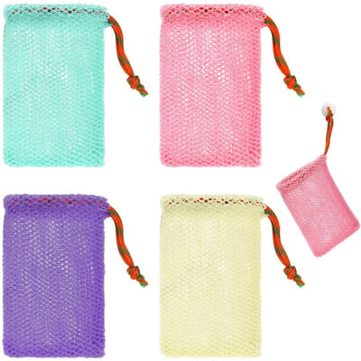Dailygoods- Zeepspaarders Set van 4 - Exfoliërende Mesh Zak - Schuimnet Zak - Houderzakken - Nylon - 14 x 9 cm - Zeepnet
