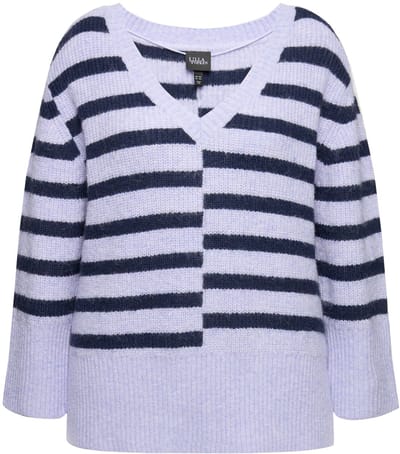 Ulla Popken - Dames - Trui gestreept oversized ronde hals lange mouw - Blauwgrijs - Maat 46+
