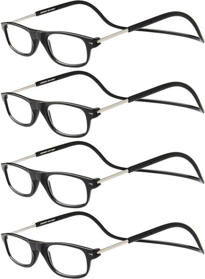 Leesbril – [Set van 4 stuks] Zwart montuur +2,00 dioptrie voor dames en heren, met magnetische sluiting, opvouwbaar en verstelbaar