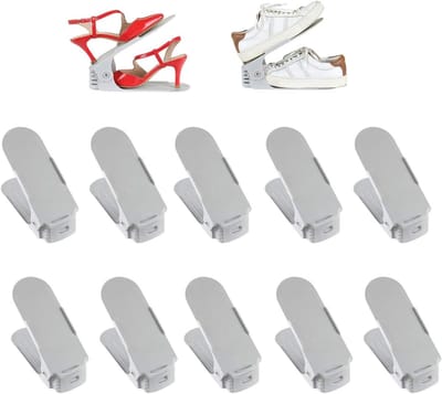 Schoenenrek Organizer - Schoenenstapelaar Schoenhouders - Ruimte Besparen - Verstelbaar Ontwerp - Set van 10 - Grijs