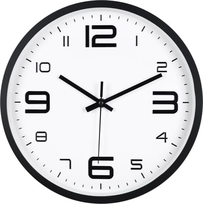 IvoQ 3D Wandklok Modern - Stil Uurwerk - Goed Leesbaar - Analoge Muurklok - Zwart/Wit - 30 cm