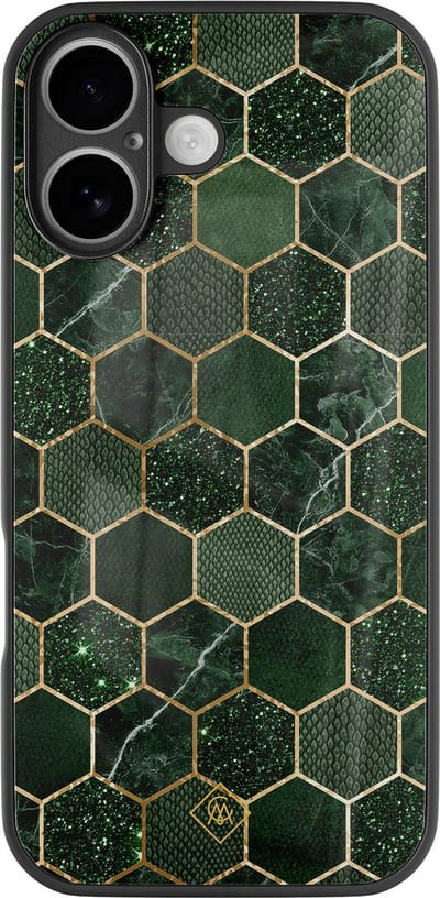 Casimoda® hoesje - Geschikt voor iPhone 16 - Kubus Groen - Luxe Hard Case Zwart - Backcover telefoonhoesje - Groen
