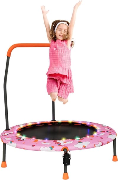 Kindertrampoline met LED-verlichting - Mini trampoline voor binnen met handvat en veiligheidskussen voor kinderen