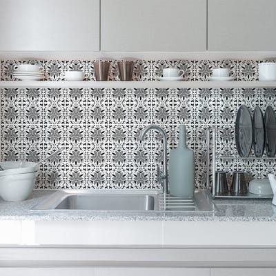 Zelfklevende tegelmuurstickers voor keuken en badkamer - 24 cementtegelstickers, Azulejos Arina-stijl - 24 stickers, 10x10 cm