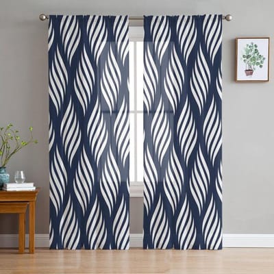 Geometrische Patronen Tule Gordijnen Voor Woonkamer Transparant Gordijn Slaapkamer Voile Decoratieve Raambekleding 135W x 114H(cm)