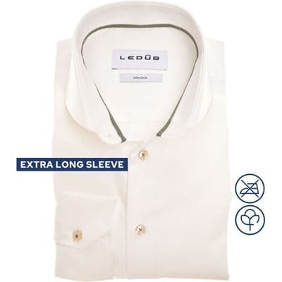 Ledûb Overhemd Uni Color Subtle Detail Pure Non-Iron Cotton Mouwlengte 7 Antiekwit-Groen / male
