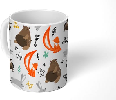 Mok - Koffiemok - Dieren - Bos - Patroon - Mokken - 350 ML - Beker - Koffiemokken - Theemok