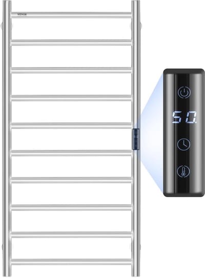 VEVOR Elektrische handdoekradiator, 10 stangen, wandverwarming, handdoekverwarmer met instelbare temperatuur, waterdicht IPX5, met timer en led-display, badkamer