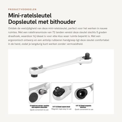 Dailygoods- Ratelsleutel 1/4 inch - Dopsleutel met bithouder - Ergonomisch ontwerp - Antislip handgreep - 72 tanden - Schokdempend.