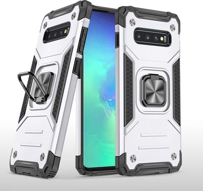 Hoesje Geschikt Voor Samsung Galaxy S10 Hoesje - Heavy Duty Armor hoesje Zliver - Galaxy S10 silicone TPU 360-Degree hybride hoesje Kickstand ringhouder met Magnetisch Auto Mount