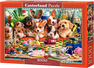 Castorland Puppies Dessert – Puzzel – 1000 stukjes – Satijnen afwerking – Perfecte pasvorm – Europese kwaliteit