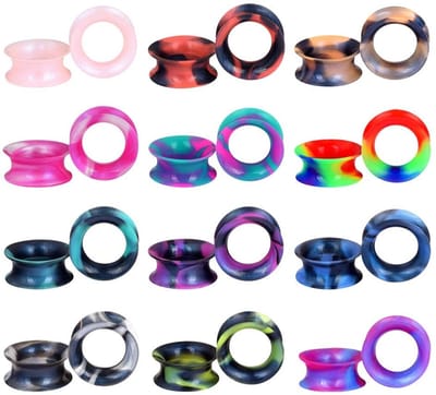 Dailygoods- Oorpiercings 12 Paar - Siliconen Flesh Tunnels - Double Flared - Zacht/Flexibel - Expander/Stretcher - 6 mm/20 mm - Oorpiercing