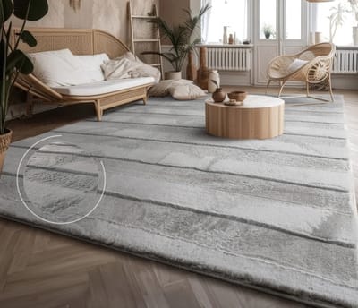 Flycarpets Zacht fluffy vloerkleed - Arinzo Strepen Grijs - 60x100 cm - Hoogpolig Tapijt Gang / Slaapkamer / Kinderkamer