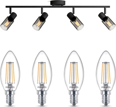 Philips Palms Opbouwspot (Zwart) - Warmwit Licht - Plafondspot met 4 Lichtpunten - E14 - Niet Dimbaar