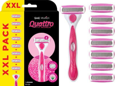Wilkinson Sword Intuition Quattro For Women Scheersteem Voordeelverpakking - 1x scheerhandvat + 8x navulmesjes