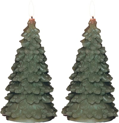 Anna's Collection LED kerstboom kaars - 2x - groen - 20 cm - kerstkaars - kerstdiner kaarsen