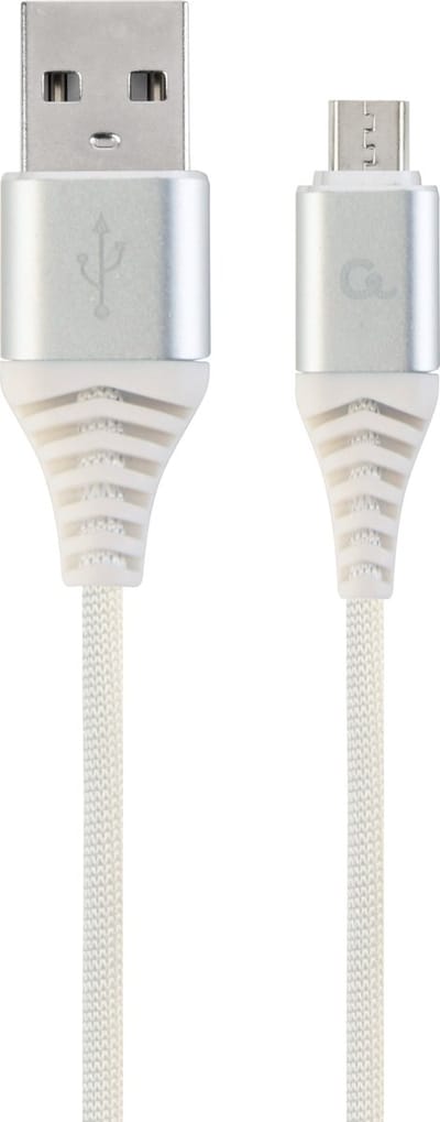 Premium micro-USB laad- & datakabel 'katoen', 1 m, zilver/wit
