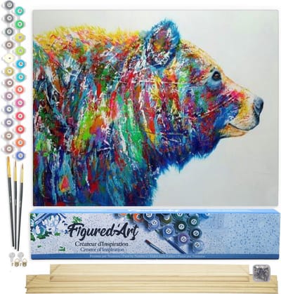 Figured'Art Schilderen op Nummer Volwassenen canvas Beer veelkleurig - Handwerk acrylverf Kit DIY Compleet - 40x50cm met DIY houten lijst