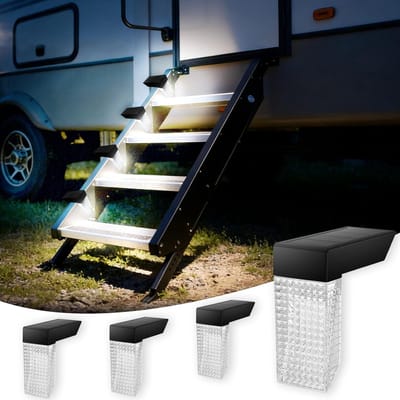 4 Stuks Zonne-energie RV Traplampen - Draadloze Buitenverlichting Zonder Boren - Verstelbare Oplaadbare LED Camperlamp - Automatisch Aan/Uit