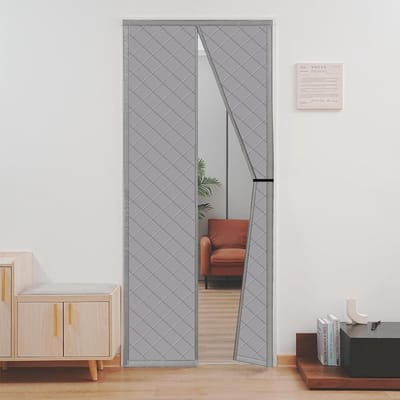 Magnetisch Warmtebeschermingsgordijn voor Deuren, 100 x 200 cm, Thermisch Deurgordijn, Koudebescherming, Thermisch Gordijn, Deurgordijn, Diervriendelijk, Waterdicht, Winddicht, Volledige Grootte, Grijs.