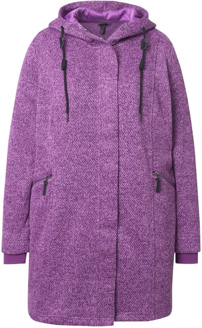 Ulla Popken - Dames - Gebreide fleecejas capuchon 2-wegrits - Purper - Maat 46+