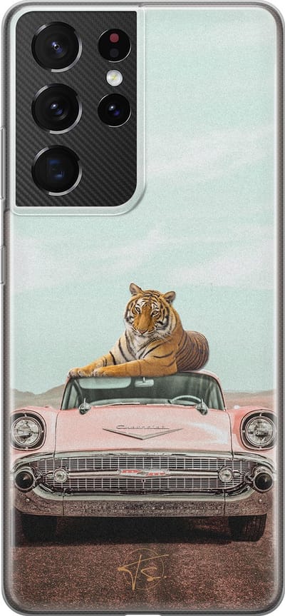 Hoesje geschikt voor Samsung Galaxy S21 Ultra - Chill tijger - Soft Case - TPU - Print - Multi - ELLECHIQ