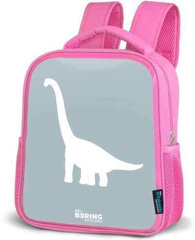 NoBoringSuitcases.com® - Rugzak roze - Schooltas meisjes - Blauw met Brachiosaurus dino - Kinder rugtas meisje - Boekentas kind - Kinderrugzak voor school - Schoolrugzak