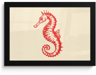Poster in lijst - Fotolijst 30x20 cm - Posters - Zeepaardje - Rood - Fijne details - Posterlijst zwart - Decoratie - Wanddecoratie woonkamer - Muurdecoratie slaapkamer