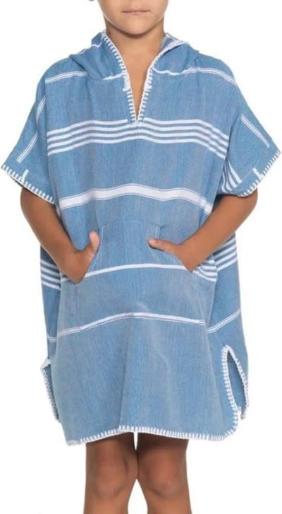 Lalay Kids Zwemponcho Leyla Petrol Blue - 4-5 jaar - jongens/meisjes/unisex pasvorm - poncho handdoek voor kinderen met capuchon - zwemponcho - badcape - badponcho