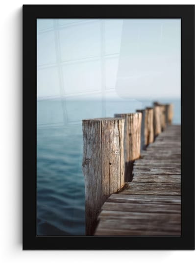 Poster in lijst - Fotolijst 20x30 cm - Posters - Houten steiger - Helderblauwe lucht - Posterlijst zwart - Decoratie - Wanddecoratie woonkamer - Muurdecoratie slaapkamer