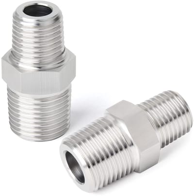 Dailygoods- Zeskantnippel 2 Stuks - Roestvrij Staal 304 - Koppeling Buizen - Verloopstuk 1/2" x 3/8" BSP - Industrieel - Voor Water/Lucht/Gas
