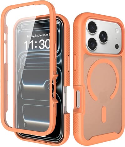 Hoesje met Ingebouwde Screenprotector Geschikt voor Apple iPhone 17 Pro - Compatibel met MagSafe / Qi2 - Full Protect - Schokbestendige Beschermhoes - Case Matte Oranje