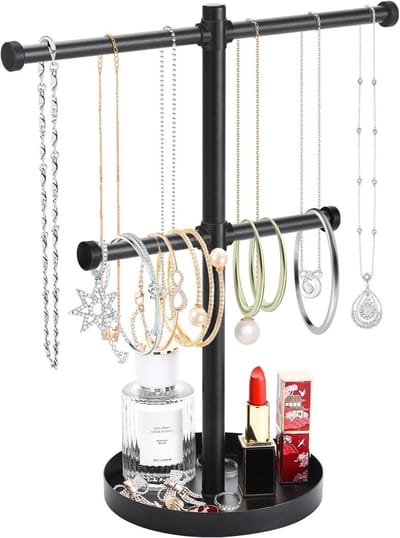Sieradenhouder Standaard - Juwelen Display - Kettingen Organiseren - Twee Laags Ontwerp - 329 cm Hoog - Zwart