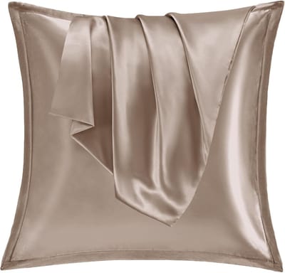 Famanu - Satijnen kussenslopen 80x80 cm bruin set 2, zijdeachtig voor krullend haar, satijn met ritssluiting en wasbaar