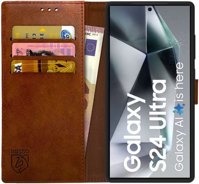 Rosso Element Book Case Wallet Hoesje Geschikt voor Samsung Galaxy S24 Ultra | Portemonnee | 3 Pasjes | Magneetsluiting | Stand Functie | Bruin