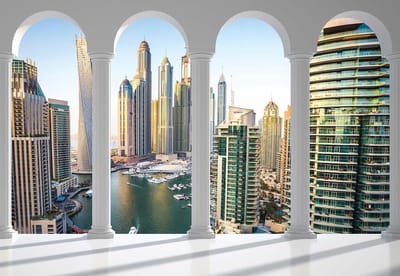 Fotobehang Dubai City Skyline Marina Arches | XL - 208cm x 146cm | 130g/m2 Vlies