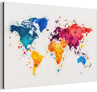 Aluminium schilderij 180x120 cm - Wanddecoratie metaal - Wereldkaart - Graffiti - Kleurrijk - Metalen muurdecoratie woonkamer - Decoratie industrieel - Foto op dibond - Industriële accessoires slaapkamer