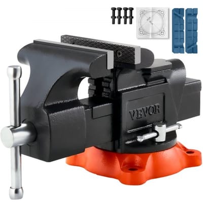 VEVOR bankschroef, bekbreedte 127 mm, maximale bekopening 127 mm, multifunctionele bankschroef met 360° draaibare, vergrendelbare voet, 71 mm bek, werkbankschroef van nodulair gietijzer met aambeeld