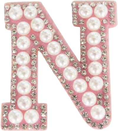 Strass Applicatie Alfabet Letter - 4,5 CM hoog - A t/m Z - Letter N - Roze met witte parels en stenen - Niet strijkbaar