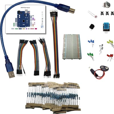 Starter kit: breadboard, jumper wires, LEDs, weerstanden,... zonder Arduino