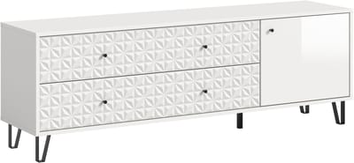 Prisma TV-meubel 2 laden, 1 deur wit, hoogglans wit.