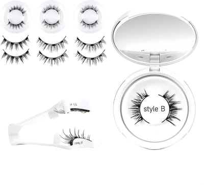 3 Pairs Magnetic Eyelashes met Magnetische Eyelash Clips - Natuurlijke Look - Witte Ronde Doos