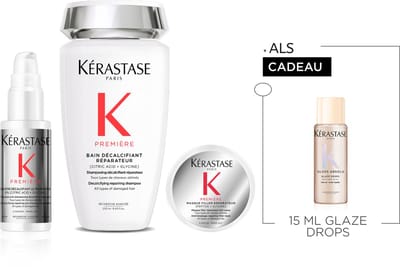 Kérastase Première Trio + Cadeau - Lotion Primer Pre-shampoo 45ml, Shampoo 250ml & Haarmasker 75ml + Gloss Absolu Glaze Drops Haarolie 15ml Cadeau - Voor Beschadigd Haar & Anti-frizz